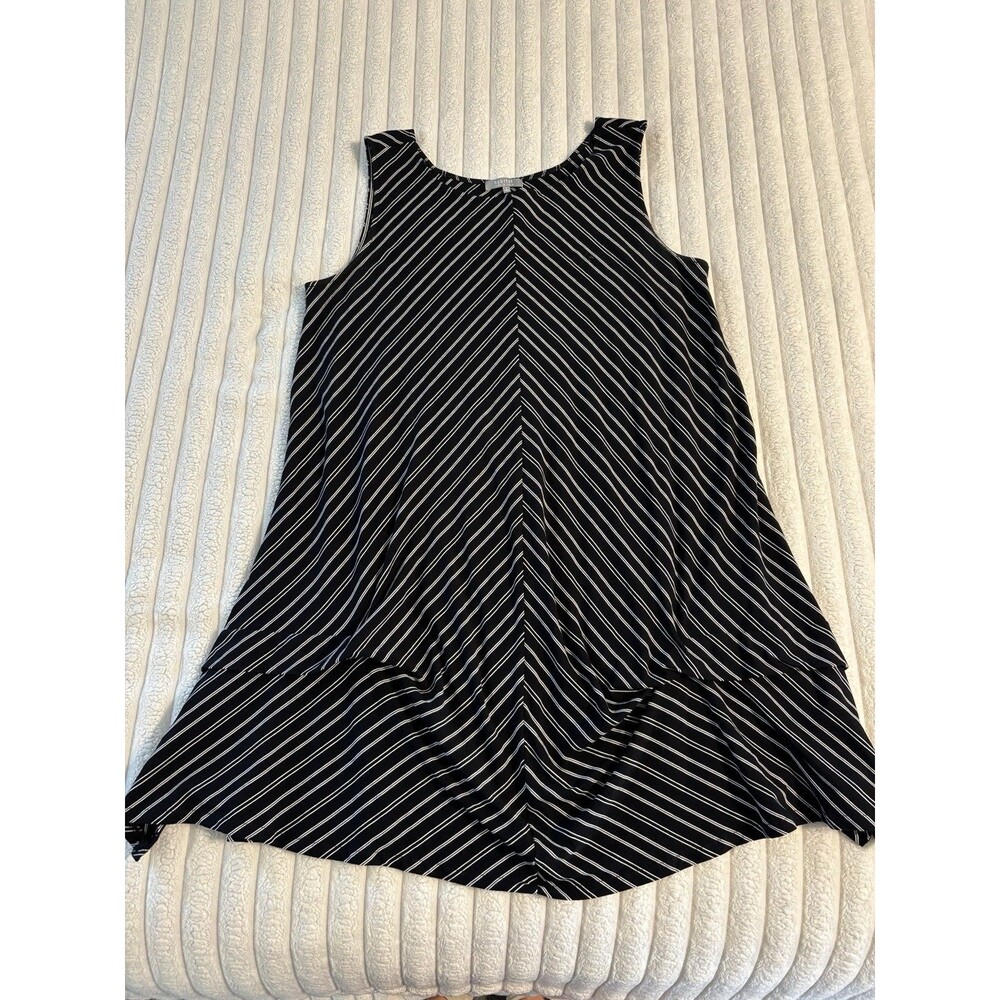 Habitat Sleeveless Stripe Dress Women Large Black Pickup Hem Swing Lagenlook